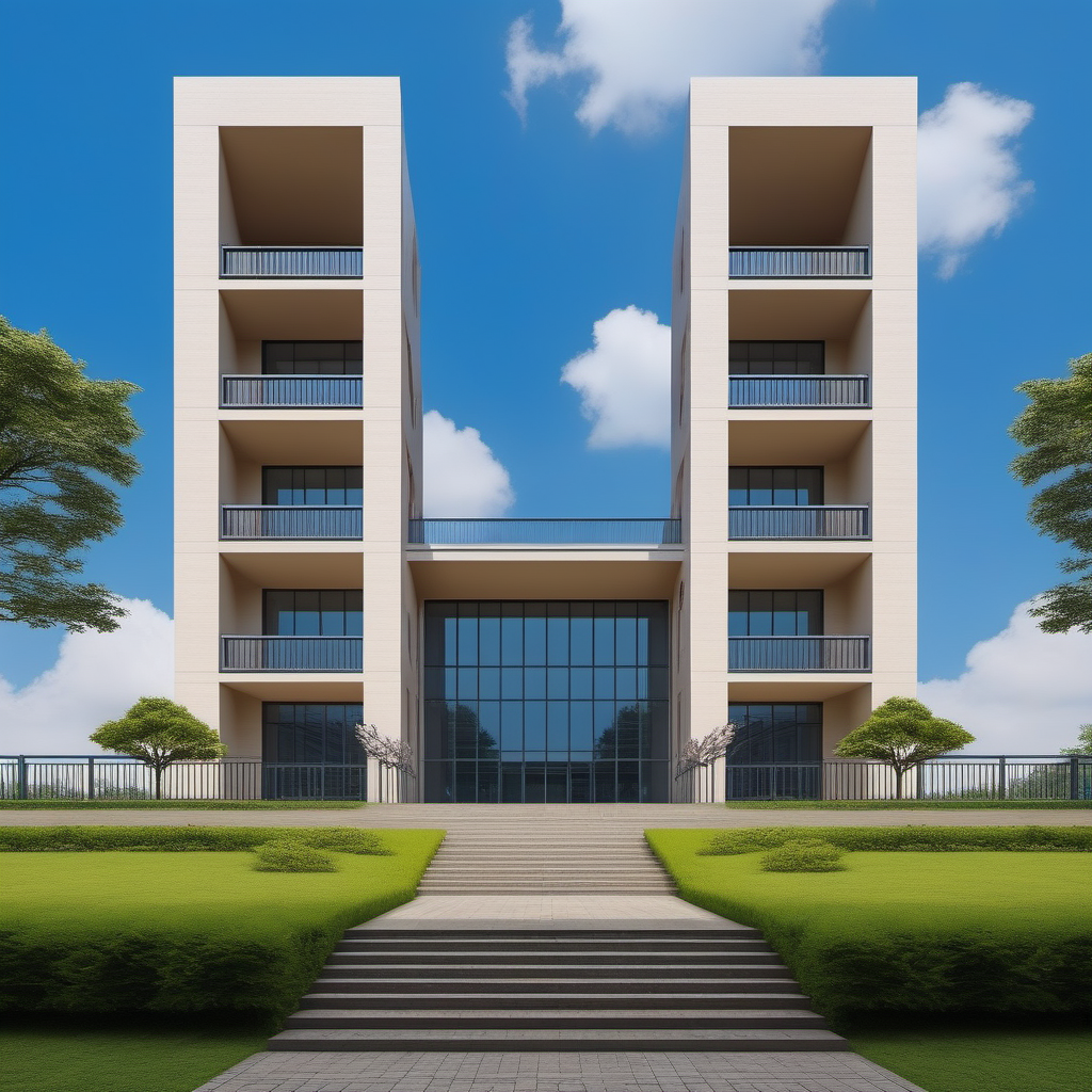 01241-3520460236-(masterpiece), best quality,8K,no humans, outdoors,_xuexiao,school,_building, day,blue sky,cloud,tree,grass,(stairs_0.8),window,.png